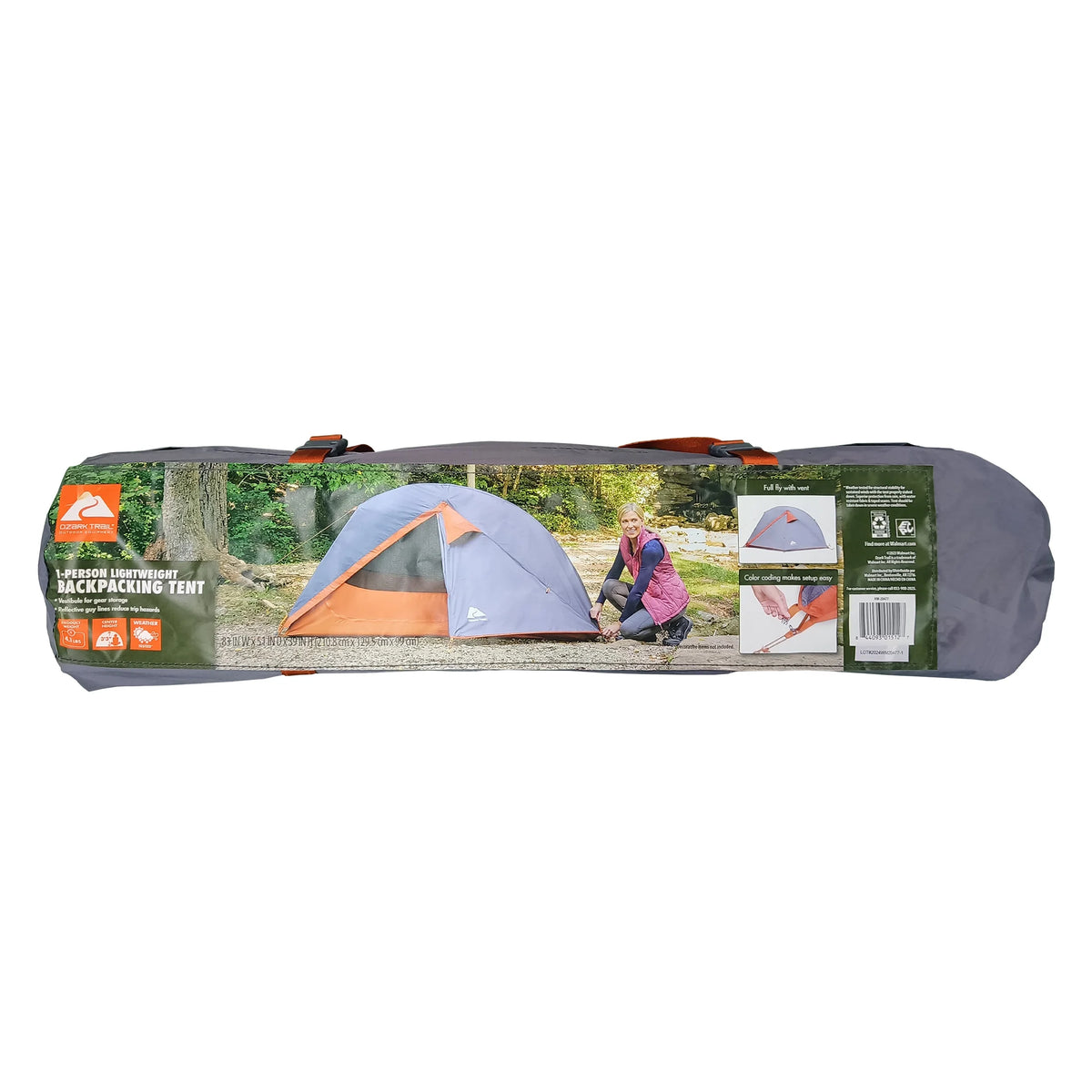 1-Person Lightweight Backpacking Tent, Orange T40920