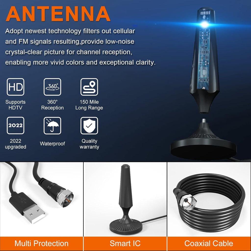 Indoor Amplified HDTV Antenna 300 Miles 4K 1080P with Coax Cable Pack of 2 L811025