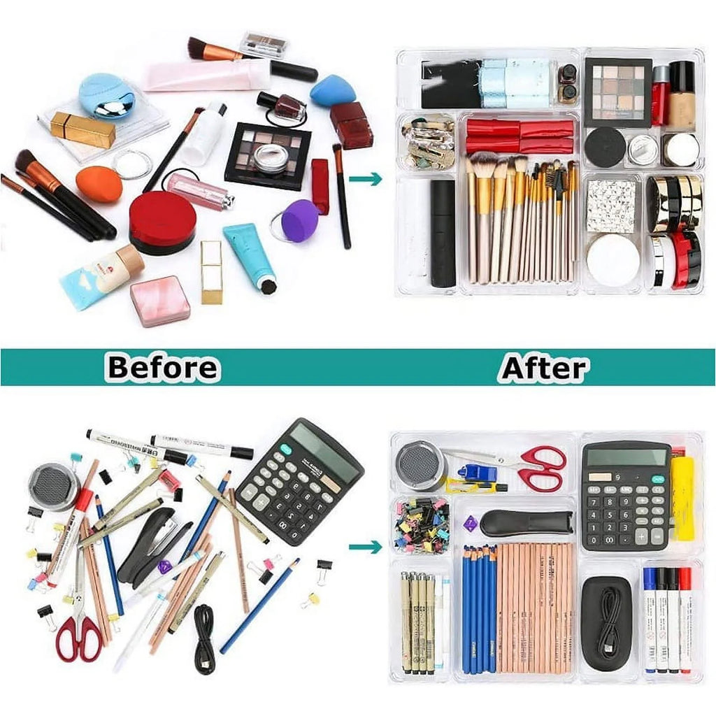 9 Pcs Clear Drawer Organizer Trays Assorted 4-Size Drawer Dividers V432