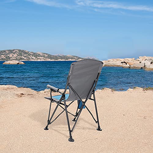 Tan & Gray Heavy-Duty Folding Camping Quad Chair with Cup Holder E3757