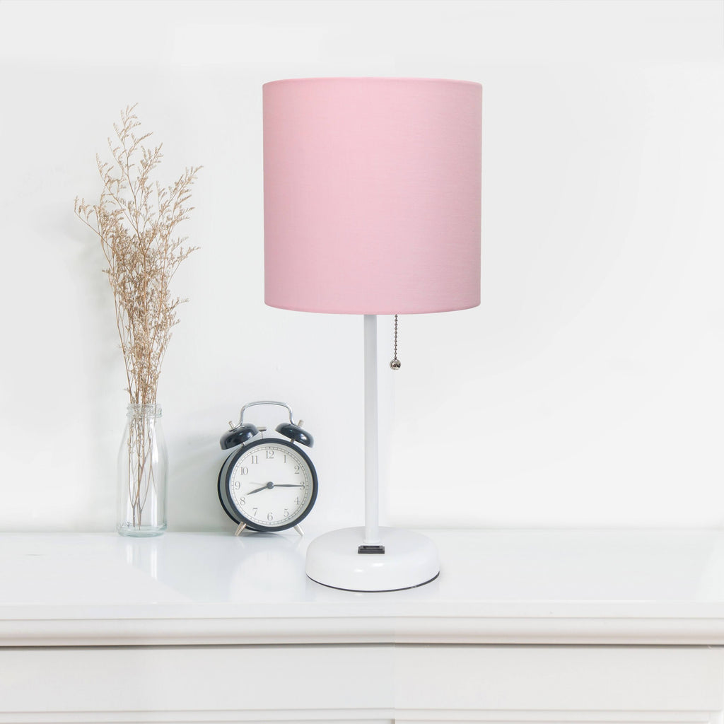 Metal Fabric Lamp with Charging Outlet White Rose Gold Base S514
