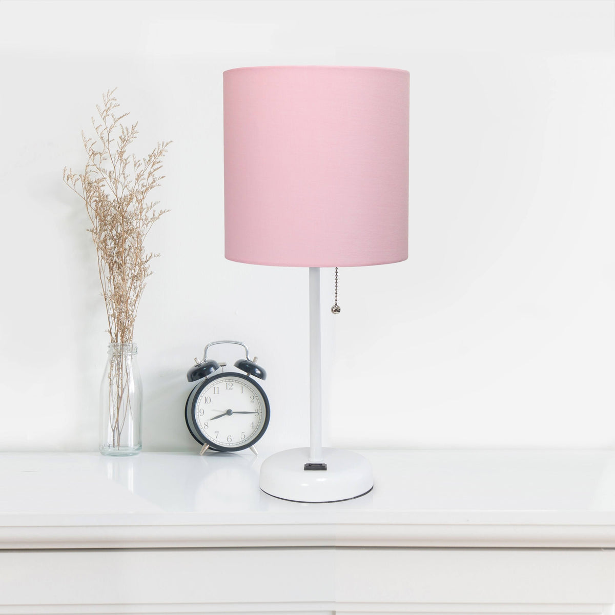 Metal Fabric Lamp with Charging Outlet White Rose Gold Base S514