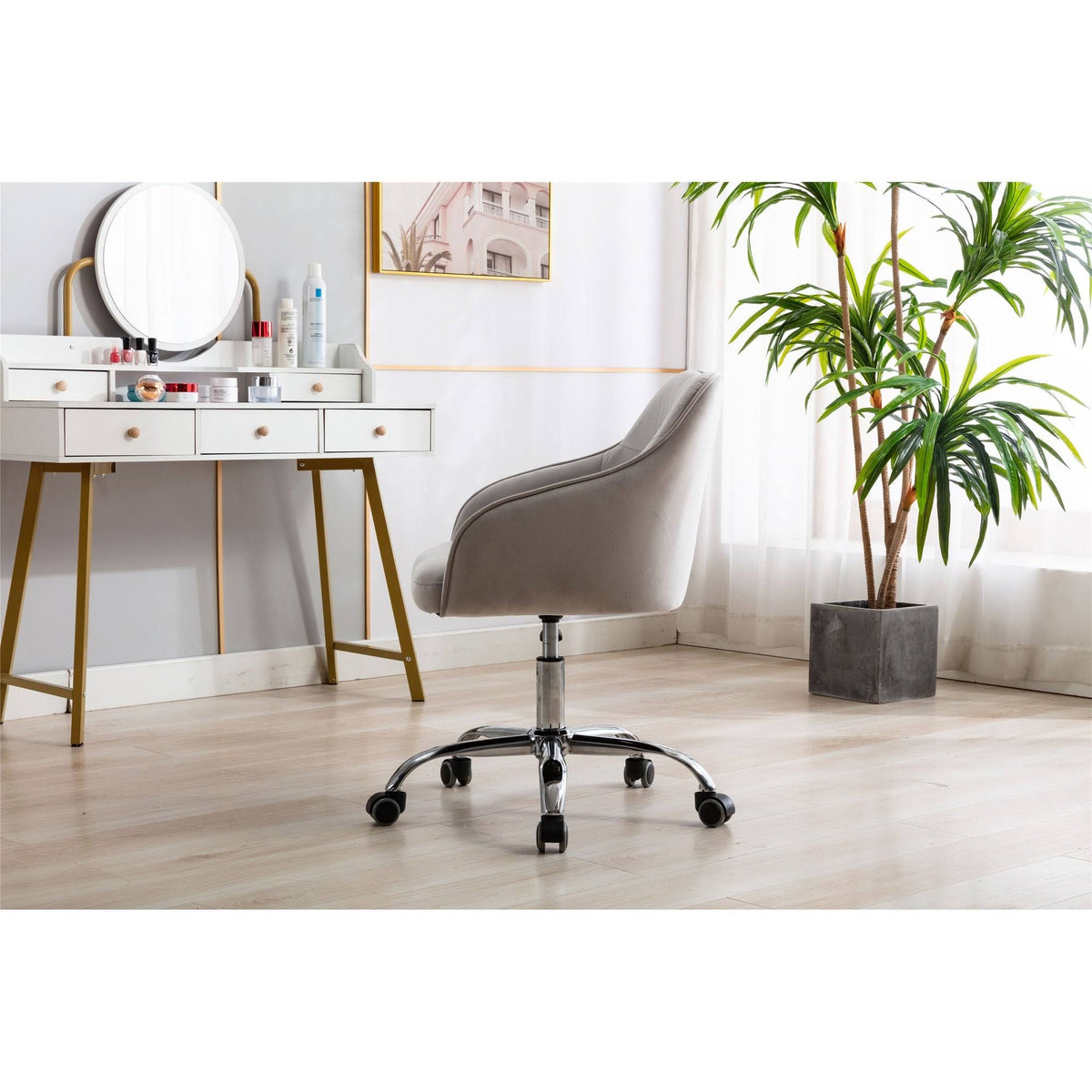 Velvet Upholstered Swivel Tufted Adjustable Height Task Chair R92736