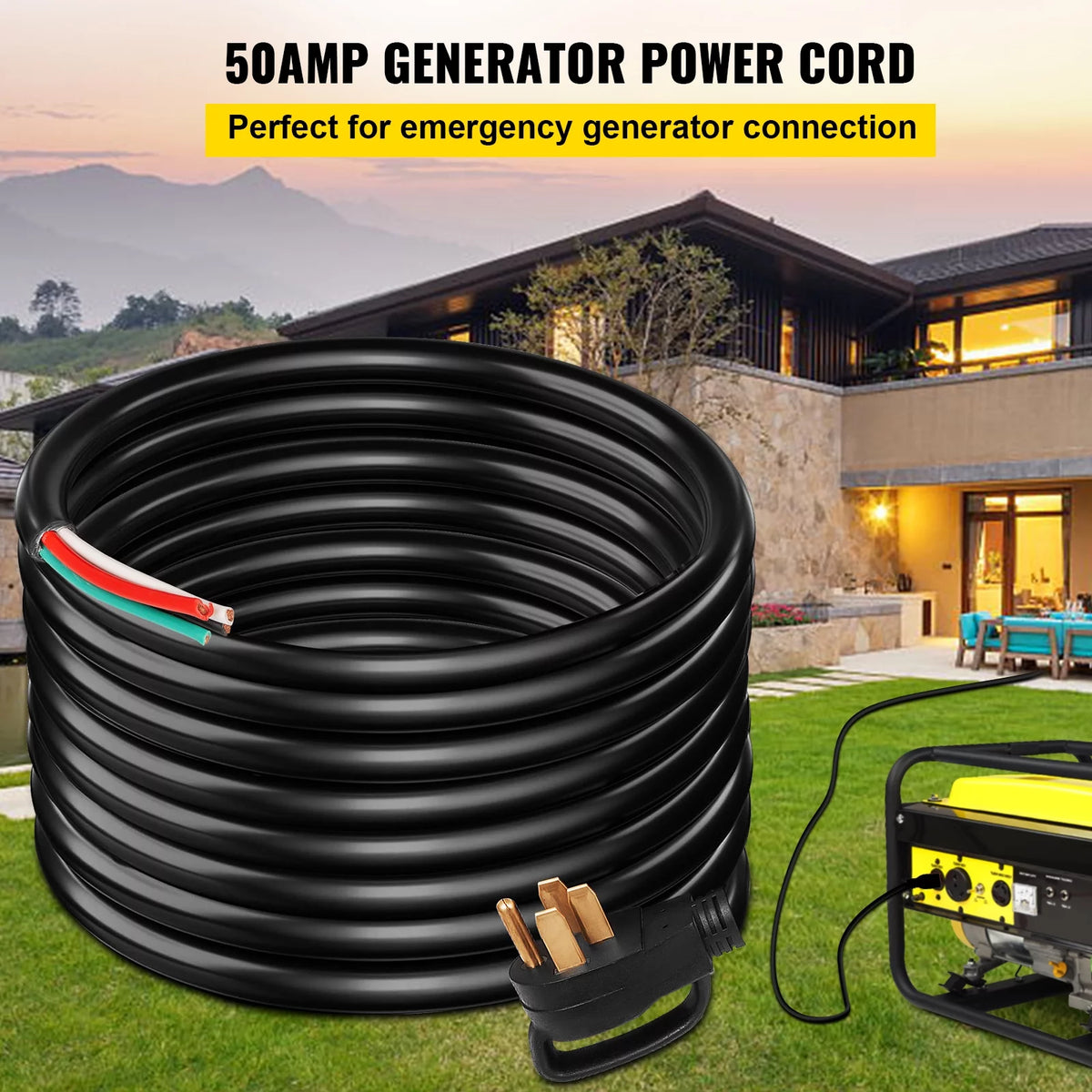 25ft 50Amp STW 6/3+8/1 Electrical Power Cord Y610