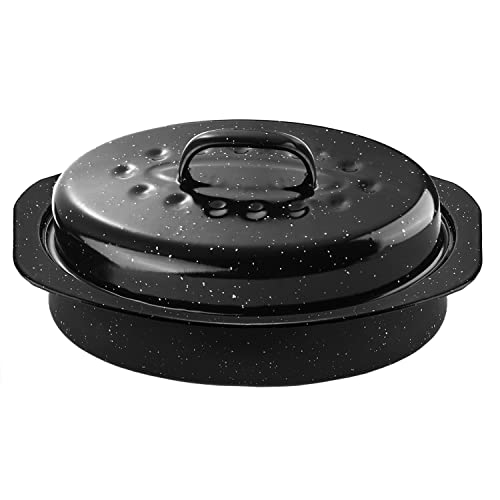 Black Enamel on Steel Oval Roaster Pan with Lid T99339