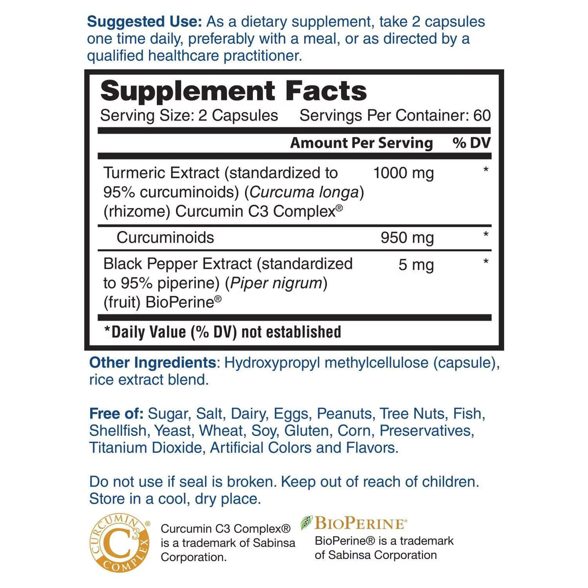 Turmeric Curcumin 1000mg 120 Capsules L609