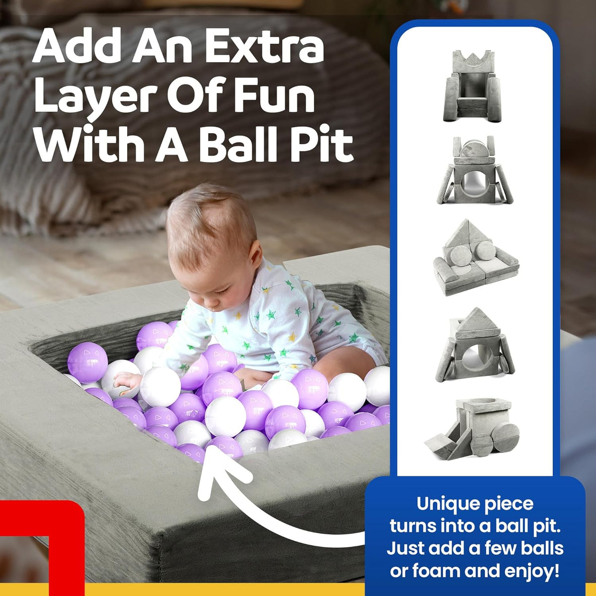 15 Pieces Buildable Plush Play Couch Panels with Ball Pit Square G491555