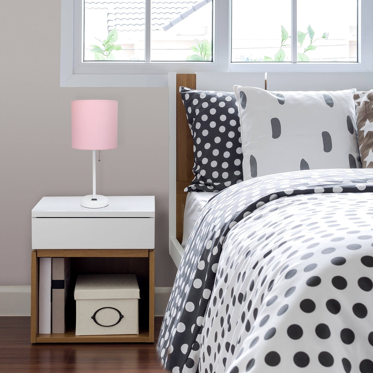 Metal Fabric Lamp with Charging Outlet White Rose Gold Base S514