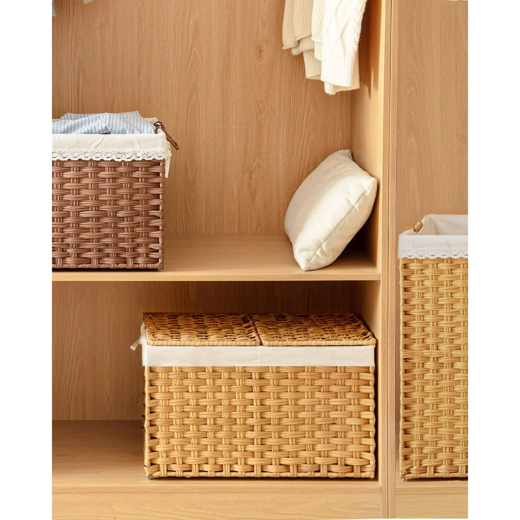Natural Woven Rattan Storage Basket with Lid 42.3 Gallon S217