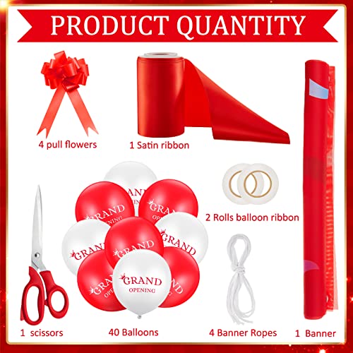 Red Grand Opening Ribbon Cutting Ceremony Kit with 10'' Scissors 40 Pcs Balloons Satin Ribbon Bows V83661