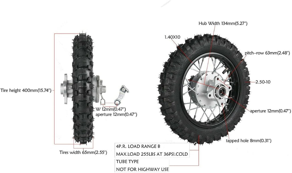 2.5-10" Rear Wheel Tire Assembly for Dirt Pit Bike K247130