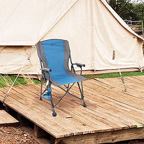 Tan & Gray Heavy-Duty Folding Camping Quad Chair with Cup Holder E3757