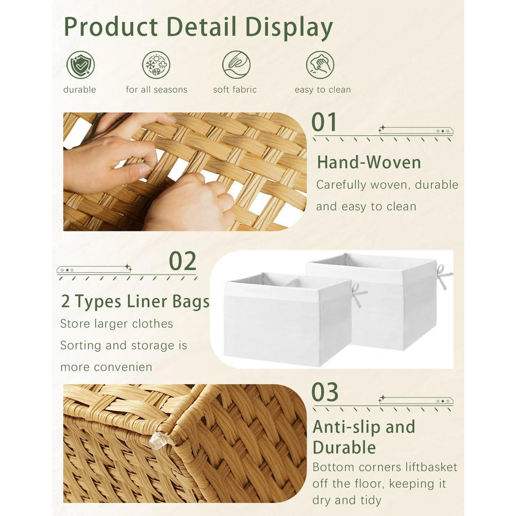 Natural Woven Rattan Storage Basket with Lid 42.3 Gallon S217