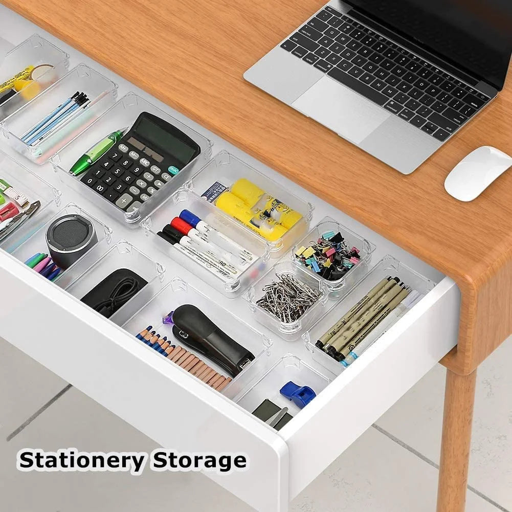 9 Pcs Clear Drawer Organizer Trays Assorted 4-Size Drawer Dividers V432