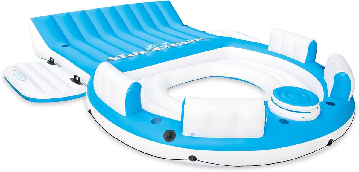 Blue 4 Person Vinyl Pool Raft Lounger with Cup Holders N4763