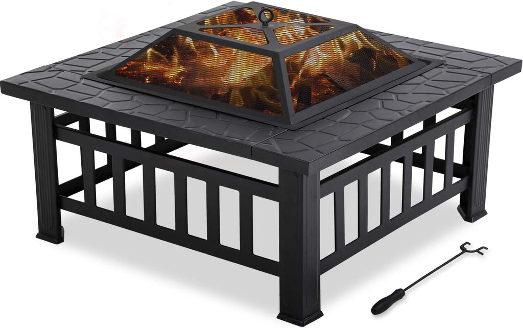32'' Black Metal Square Wood Burning Fire Pit O439175