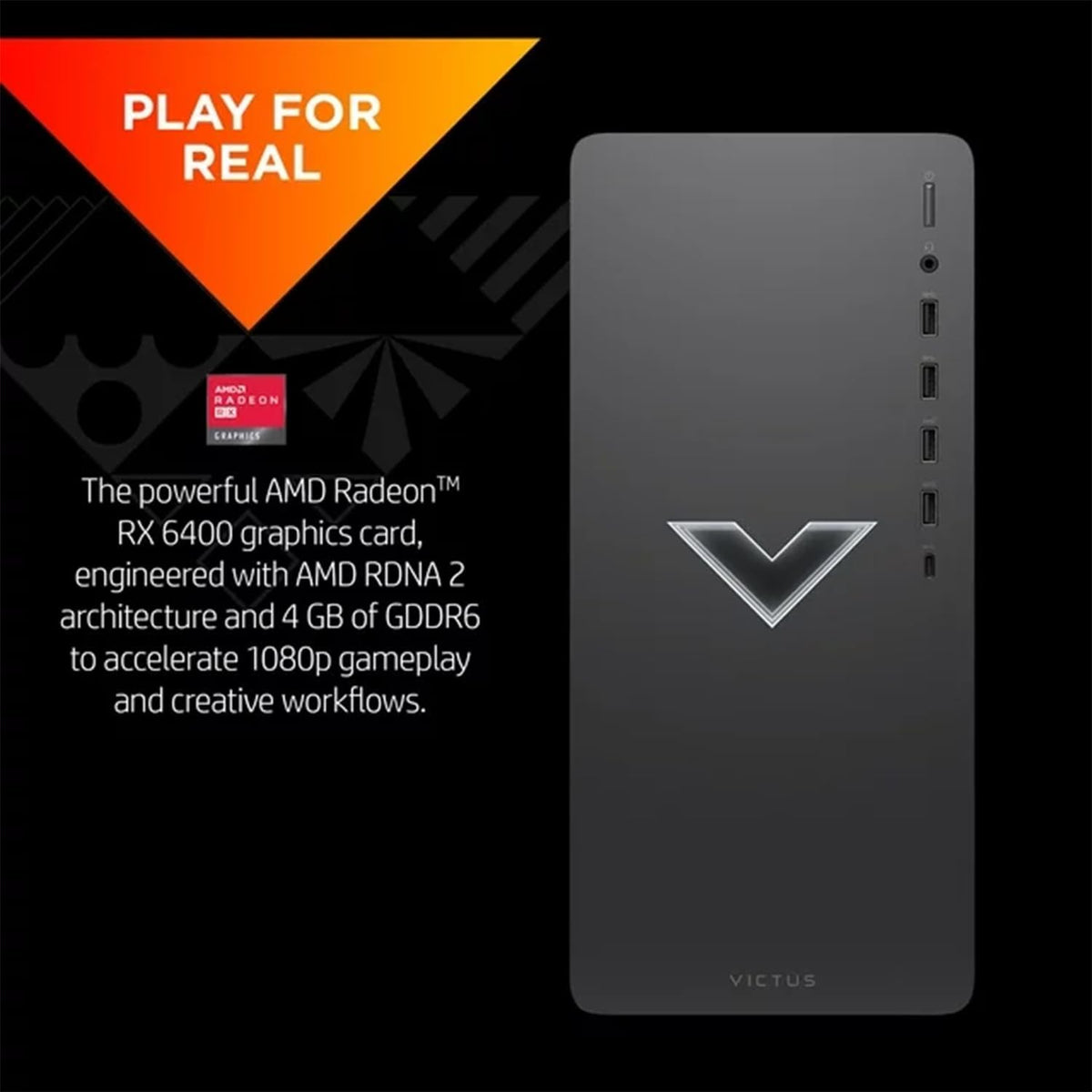 Black Gaming Desktop with AMD Ryzen 5 5600G, AMD Radeon RX 6400, 16GB RAM, 512GB SSD + 1TB HDD, Windows 11 Home Q636