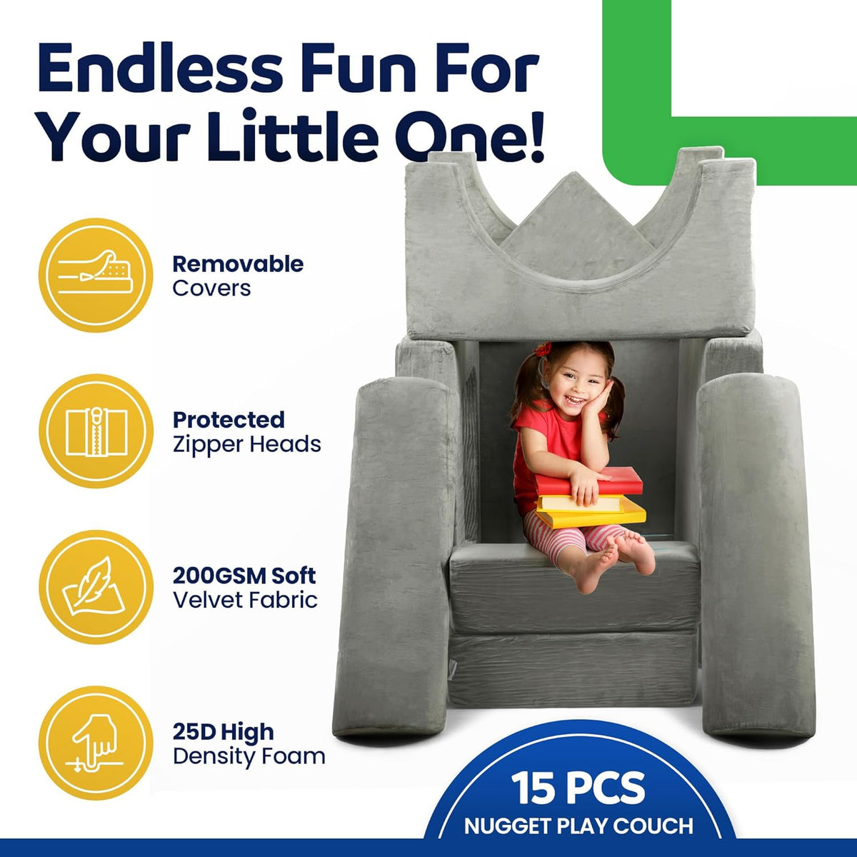 15 Pieces Buildable Plush Play Couch Panels with Ball Pit Square G491555