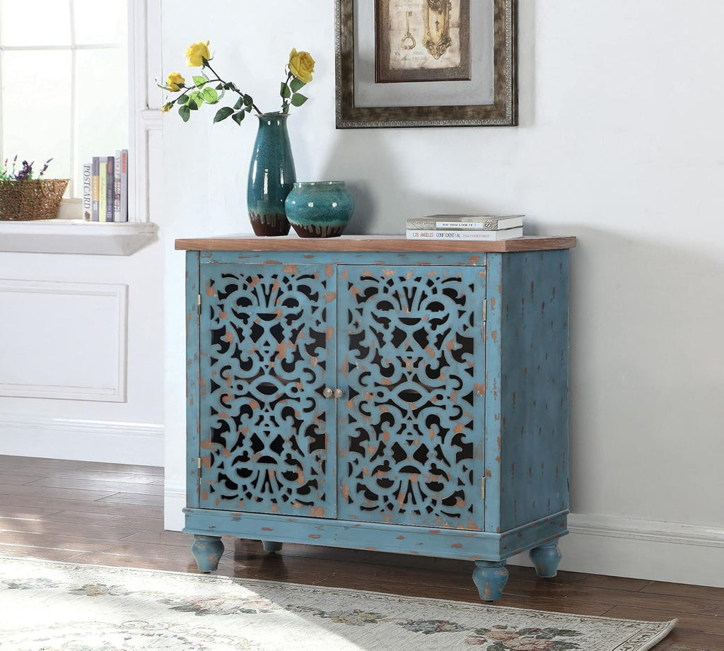 Blue Teal Storage Cabinet with 2 Doors G58885