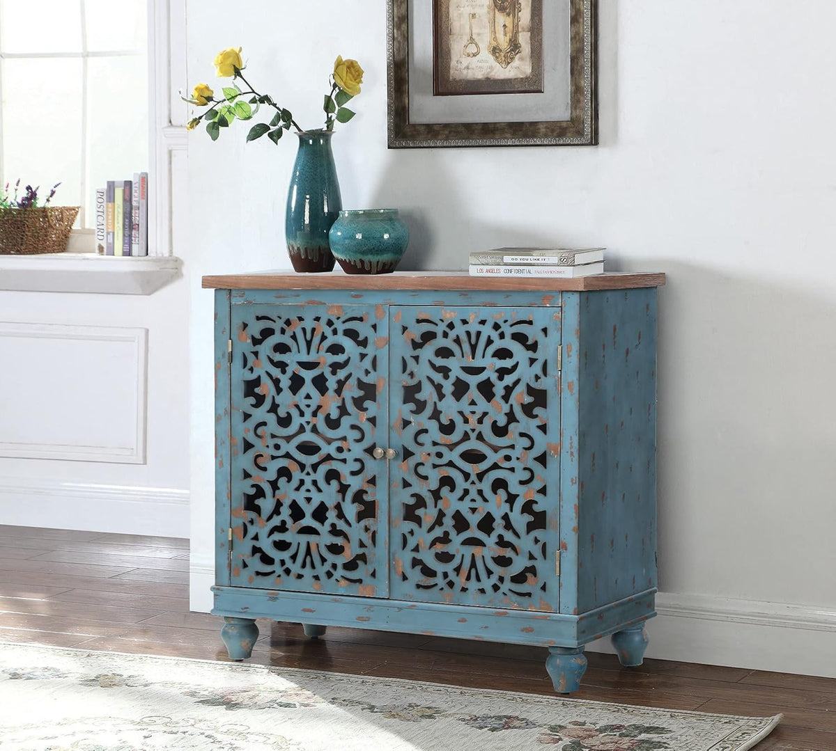 Blue Teal Storage Cabinet with 2 Doors G58885