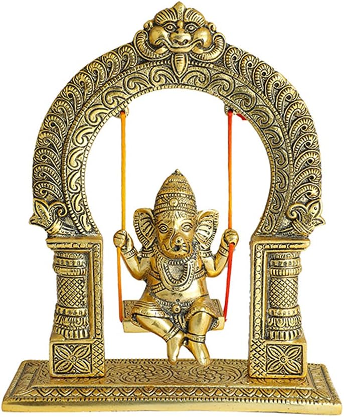 Metal Ganesha Sitting Jhula Decorative Statue (8''X12'') K5068