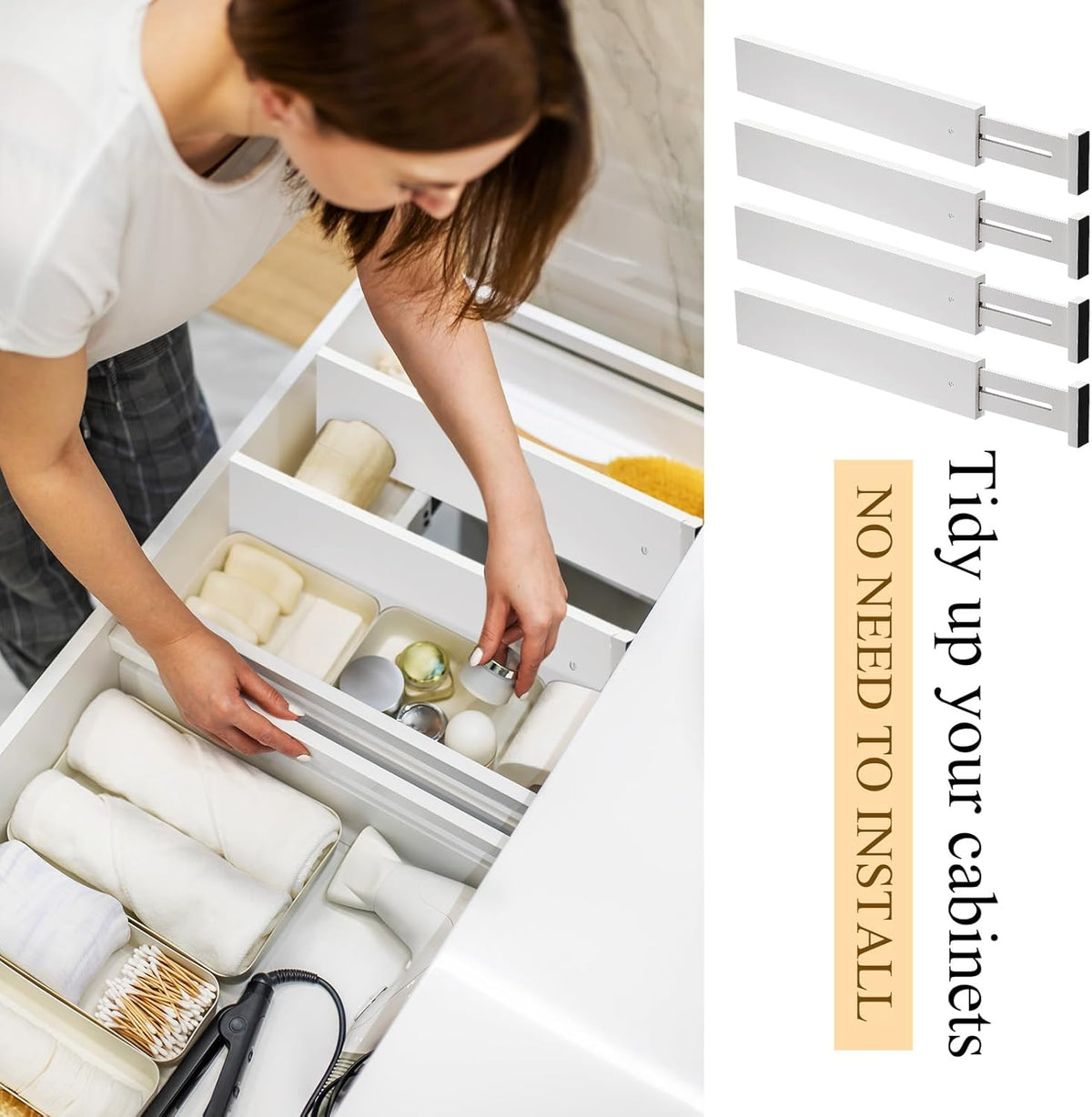 12 Pieces White Expandable Bamboo Drawer Dividers V88797
