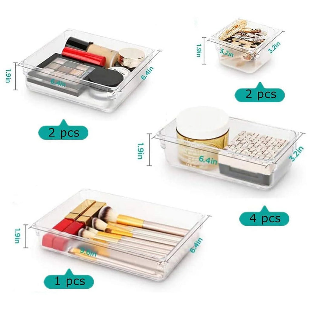 9 Pcs Clear Drawer Organizer Trays Assorted 4-Size Drawer Dividers V432