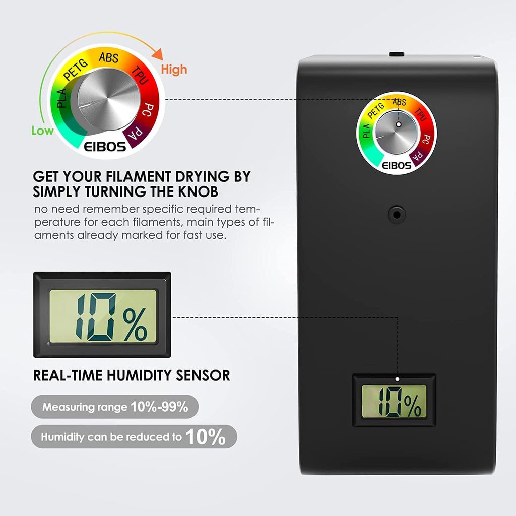 3D Printer Filament Dryer with Fan, Adjustable Temperature, Humidity Control & Spool Holder B843