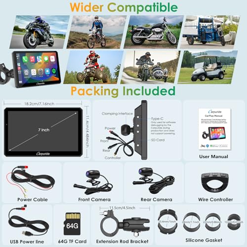 7" Waterproof Motorcycle Carplay Screen with Dual Dash Cam C954