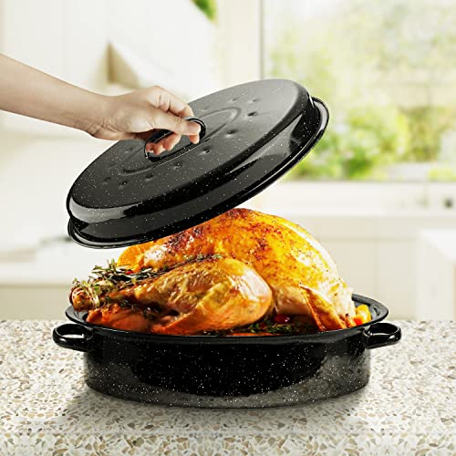 Black Enamel on Steel Oval Roaster Pan with Lid T99339