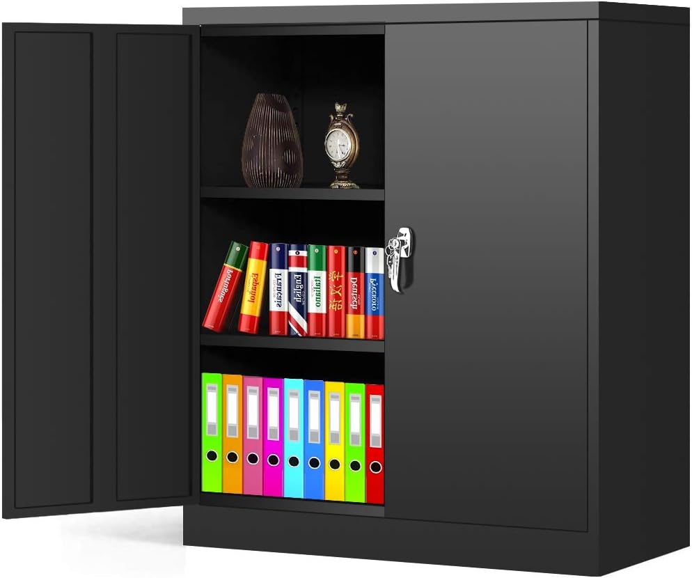 White Metal Steel Locking Storage Cabinet with Doors and Shelves L713