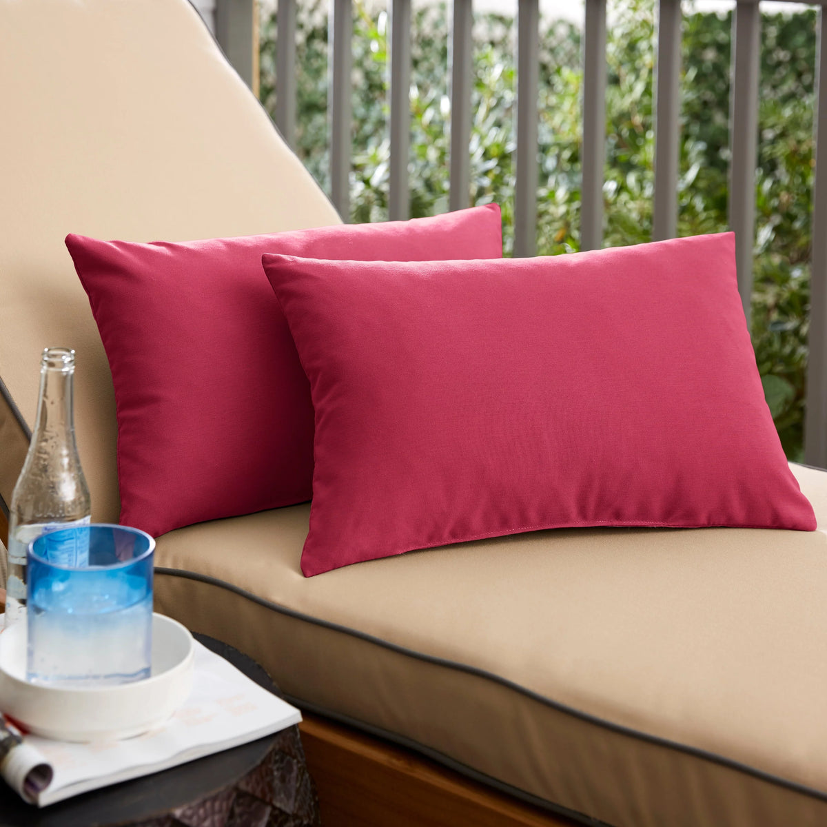 Hot Pink Knife Edge Lumbar Pillows Set of 2 12 in x 24 in J7624