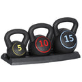 3 Piece 5lb 10lb 15lb Kettlebell Set with Storage Rack F92661