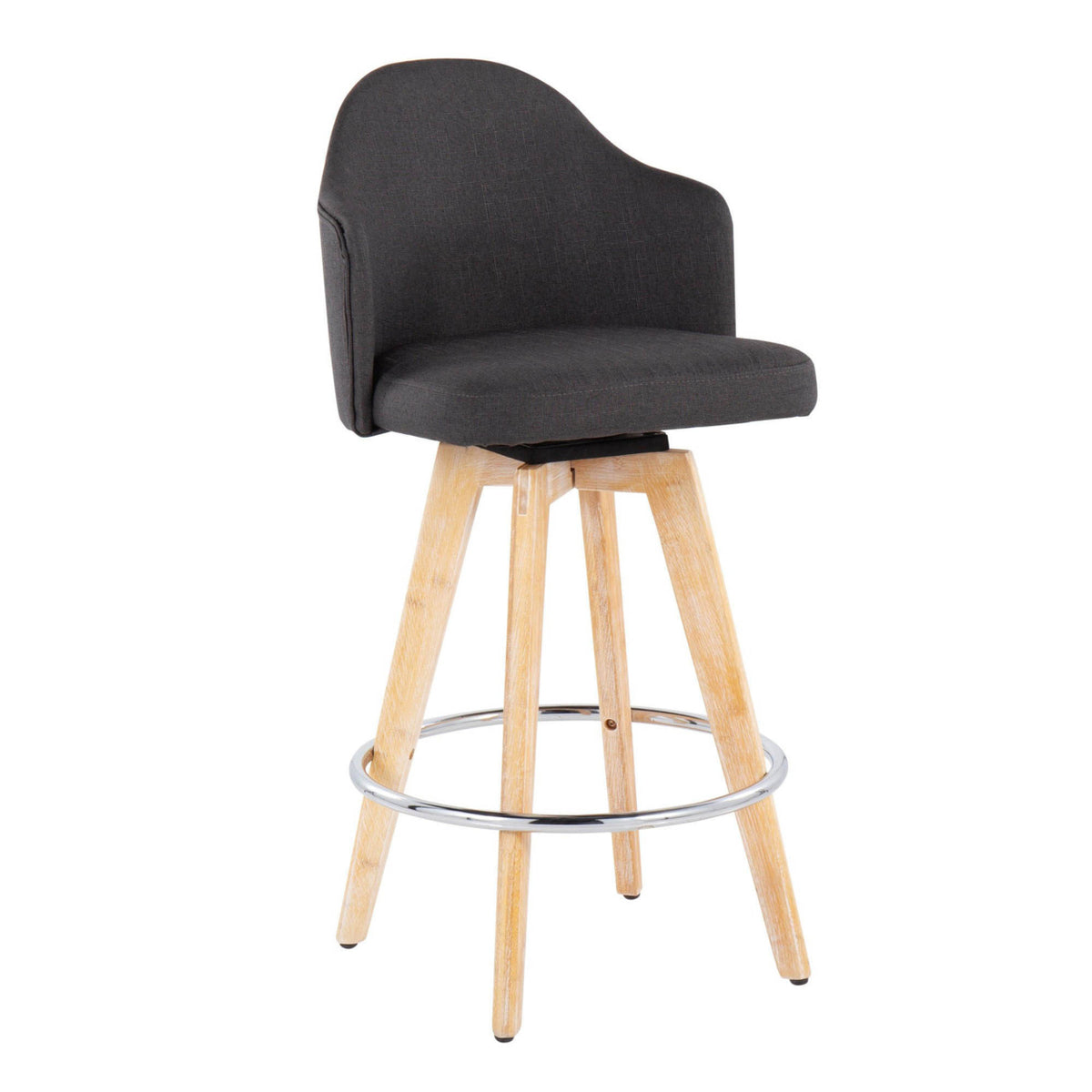 Charcoal Counter Stool with Natural Bamboo Legs and Chrome Metal Footrest Z652721