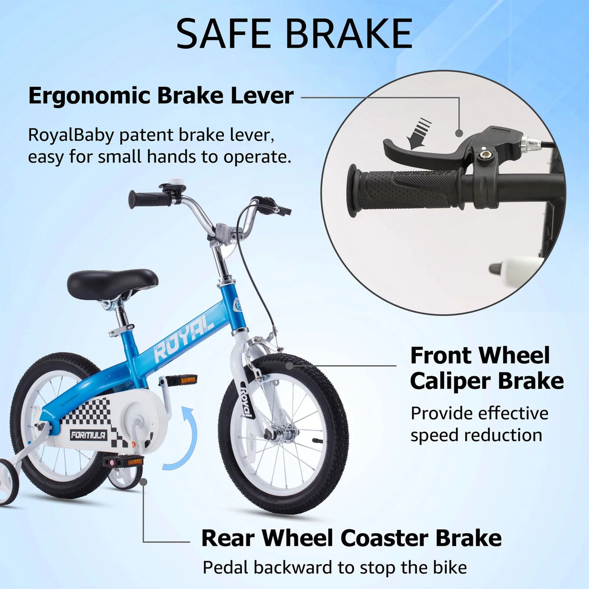 Blue Kids Bike with Training Wheels & Coaster Brake N9056