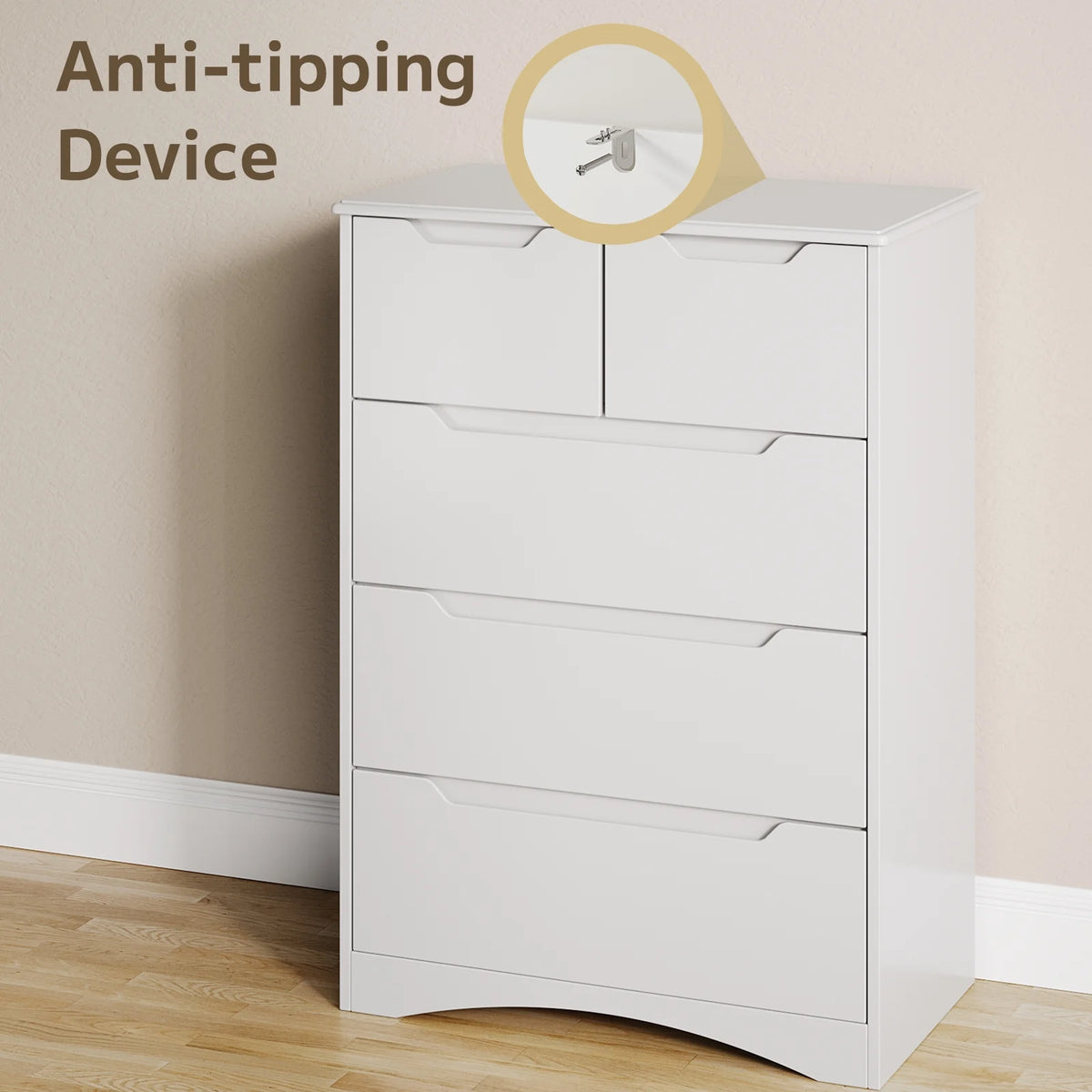 White 5 Drawer Wood Dresser U44682