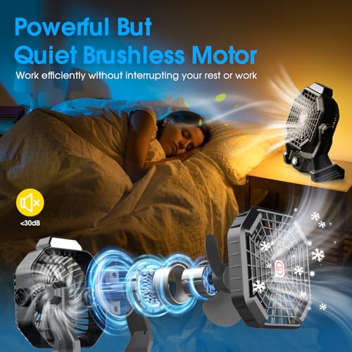 9 Inch Rechargeable Battery Powered Camping Fan with LED Lantern C30737