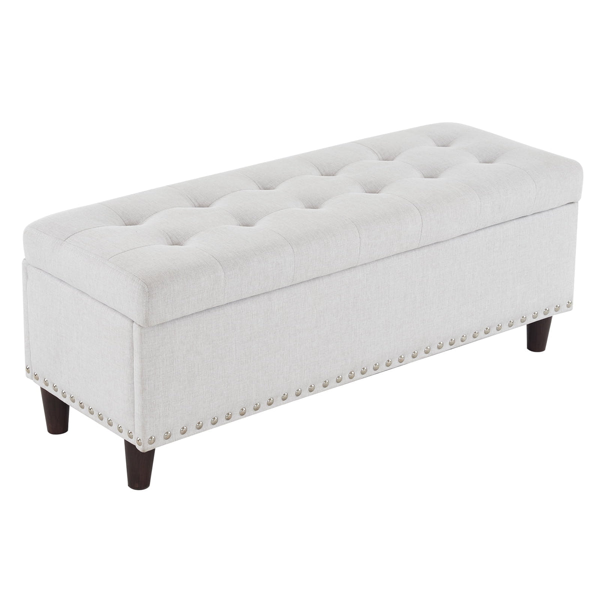 Off-White Linen Upholstered Storage Bench W2719