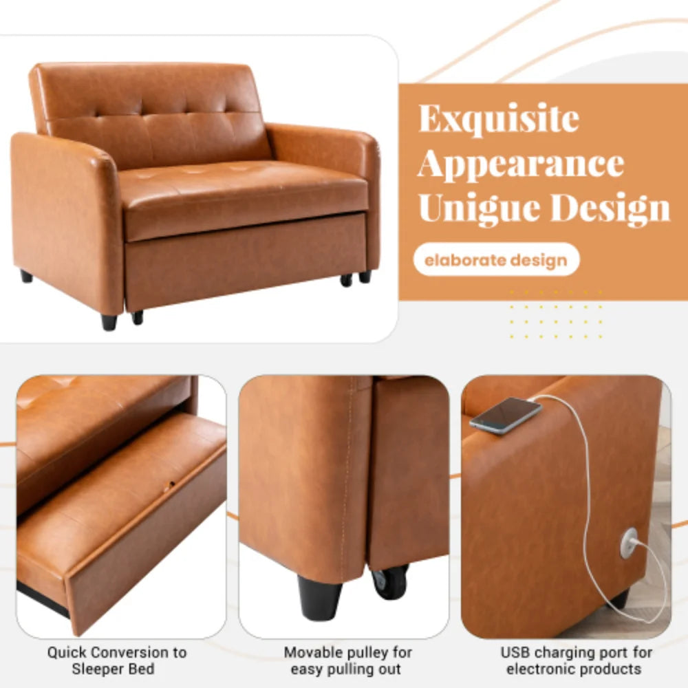 51" Convertible Sleeper Bed, Adjustable Oversized Armchair with Dual USB Ports T5198
