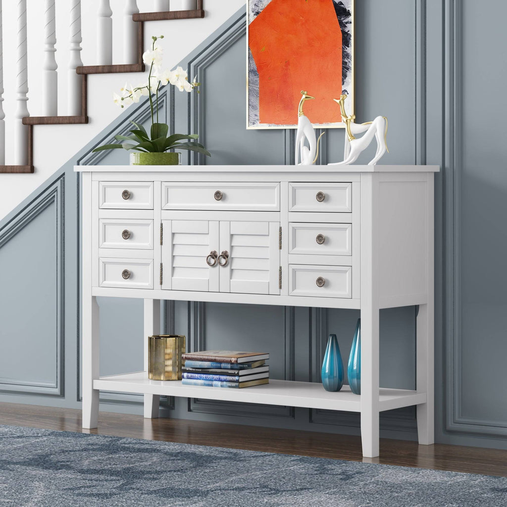 Green 7 Drawer Console Table with Cabinet I612