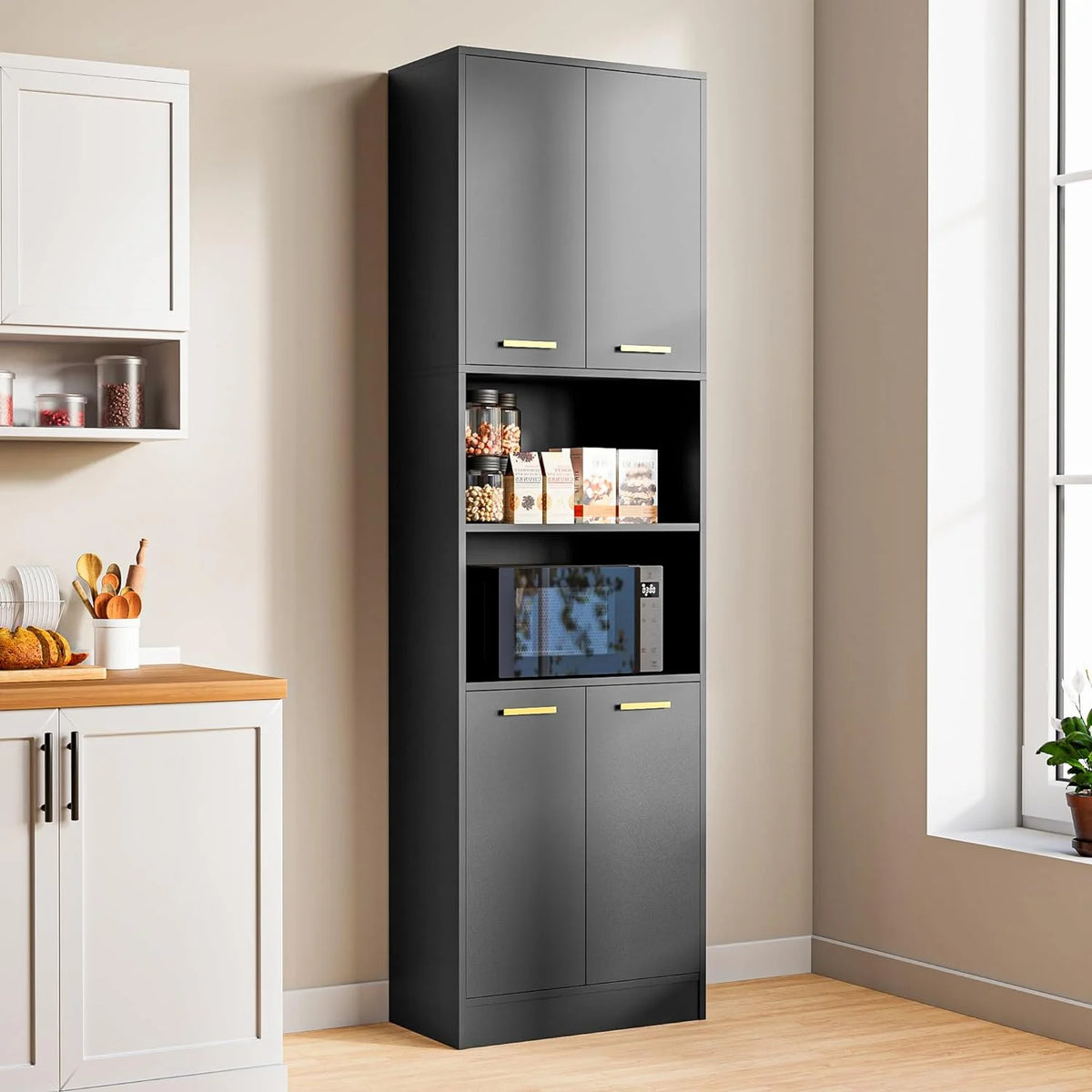 Black Wood Pantry Cabinets B283