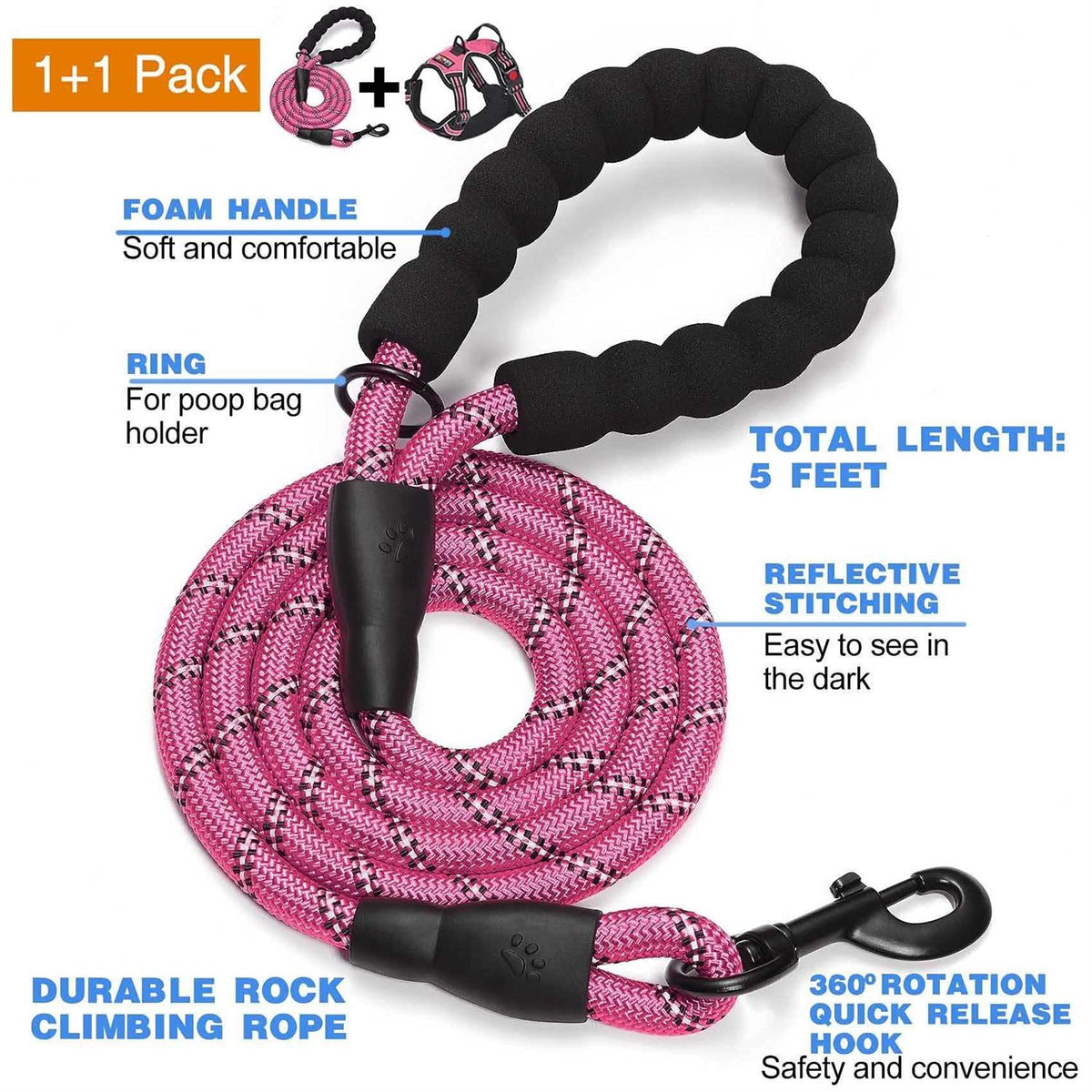 Adjustable Reflective Oxford Dog Harness with 5ft Dog Leash X27856