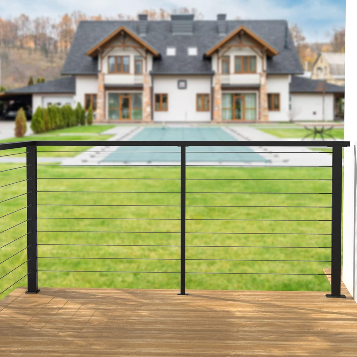 Black 30 Degree Stair Pre-Drilled Angle Holes 36x2x2 Stainless Steel Square Weldless Cable Railing Post M788814