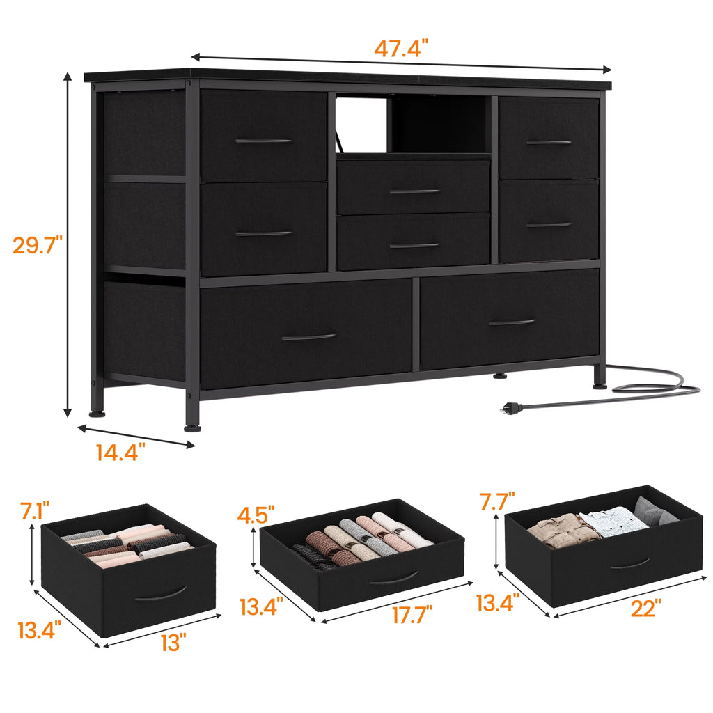 8 Drawer Dresser TV Stand with Electrical Outlet and LED Lights J502