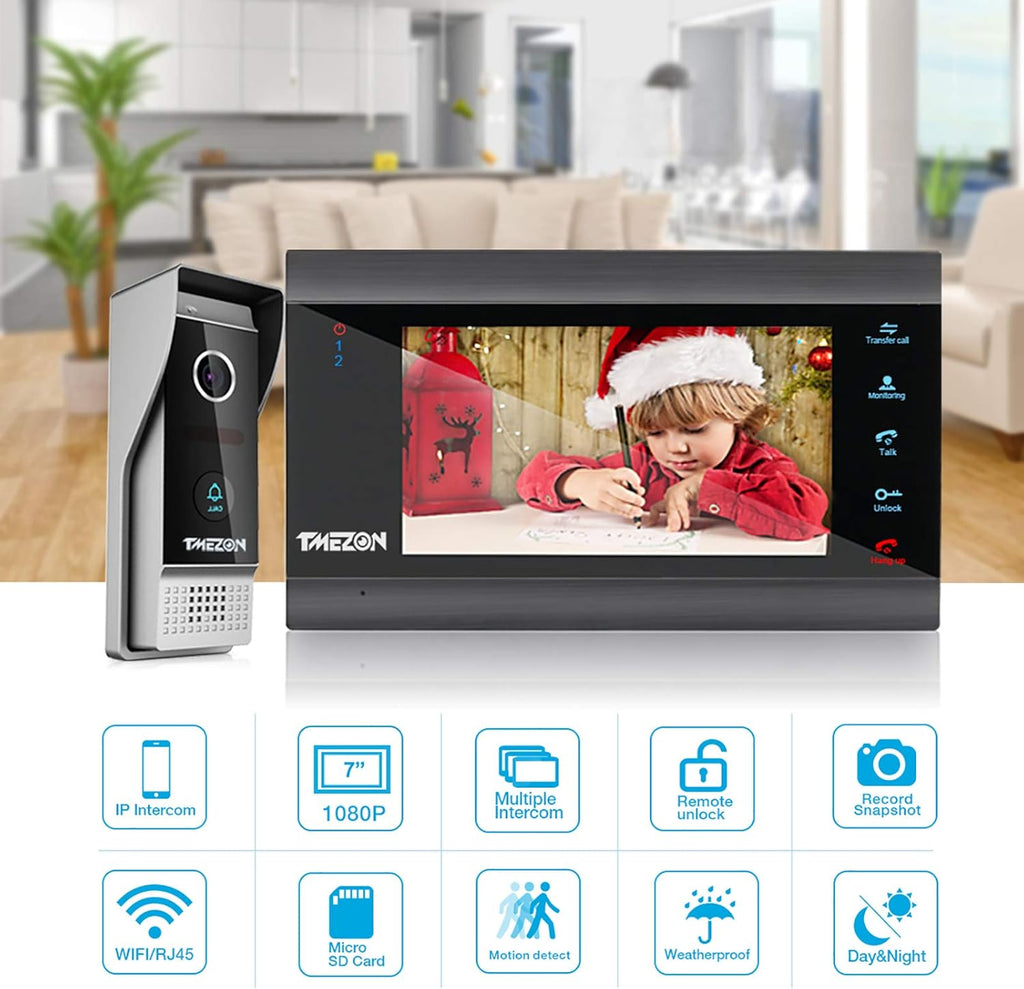 Wireless WIFI Video Door Phone IP Doorbell Intercom System with Camera 7 Inch 1x1080P Wired Camera Night Vision P827157