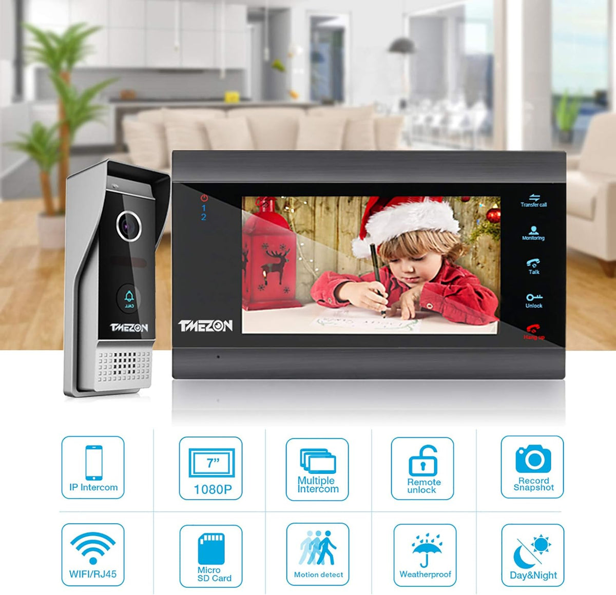 Wireless WIFI Video Door Phone IP Doorbell Intercom System with Camera 7 Inch 1x1080P Wired Camera Night Vision P827157
