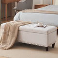 Off-White Linen Upholstered Storage Bench W2719