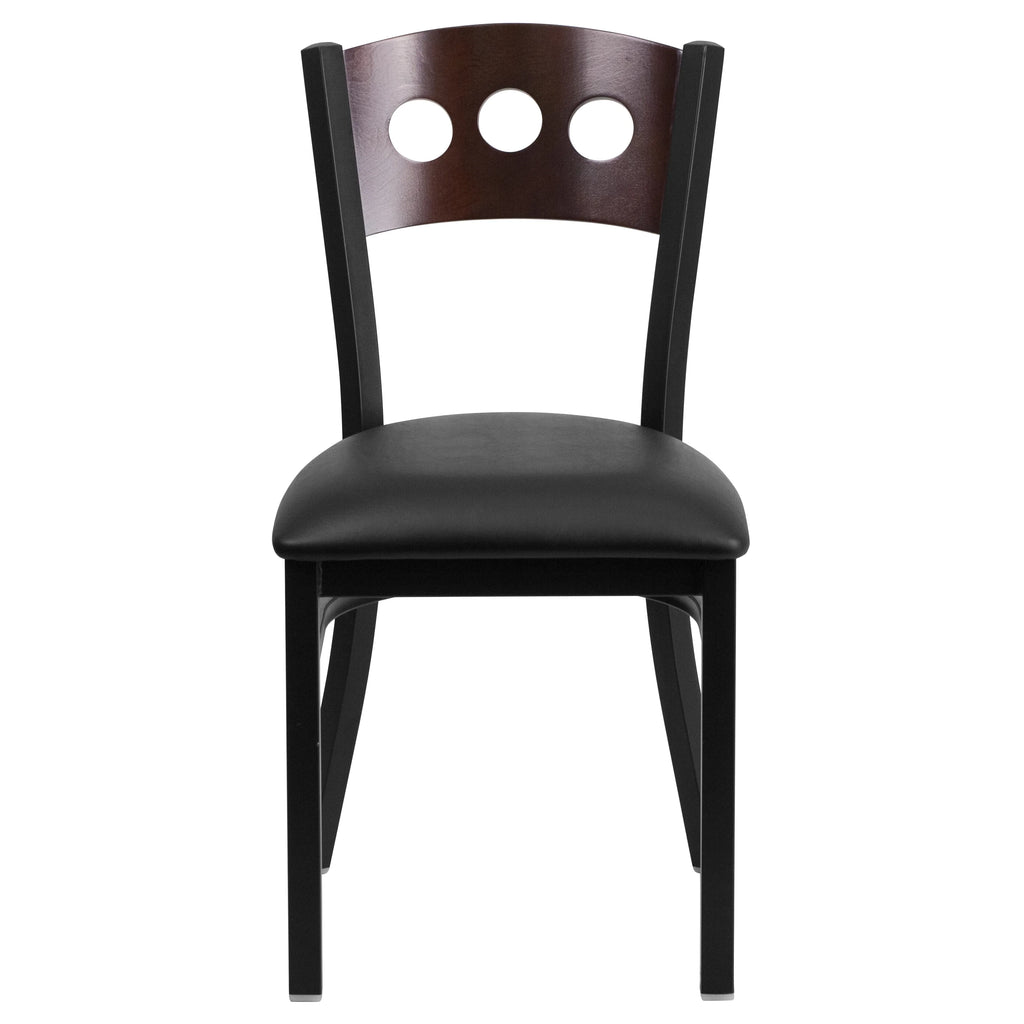 Black Metal Restaurant Chair with Walnut Wood Back and Vinyl Seat Y66774