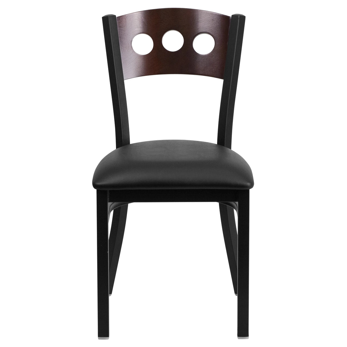 Black Metal Restaurant Chair with Walnut Wood Back and Vinyl Seat Y66774