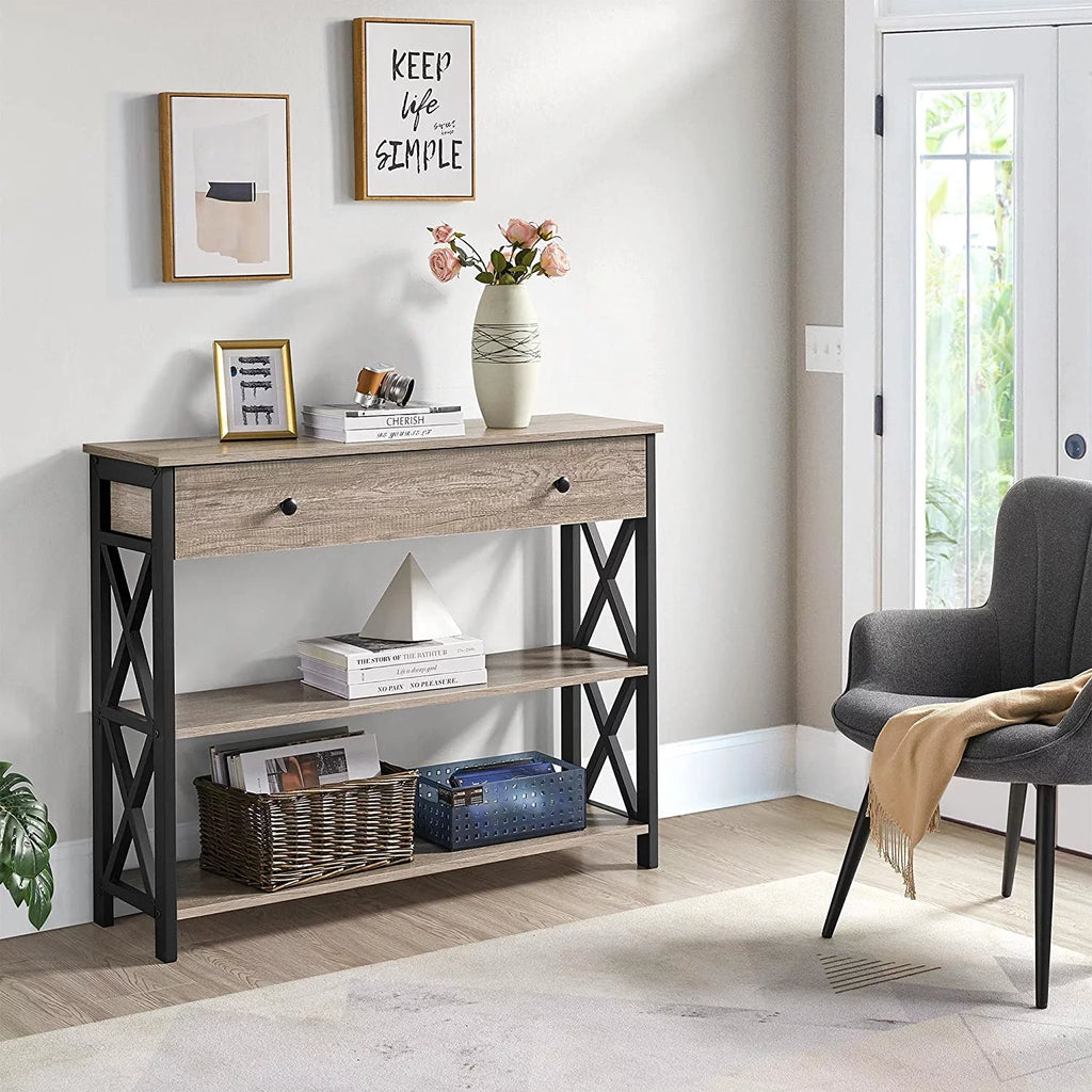 Grey TV Stand with Drawer and Open Storage Shelves L905606